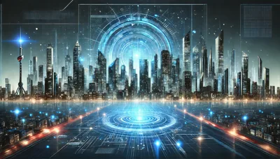 Futuristic Cyberpunk Cityscape With Digital Holographic Interface