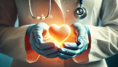 Doctor Holding Glowing Digital Heart Symbol
