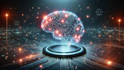 Digital Brain Circuitry Over Futuristic Cityscape