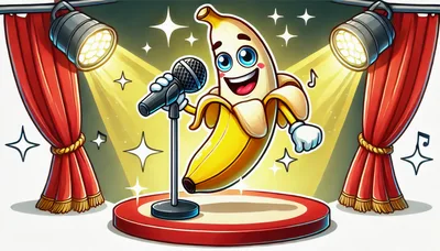 Cartoon Banana Character Singing on Stage