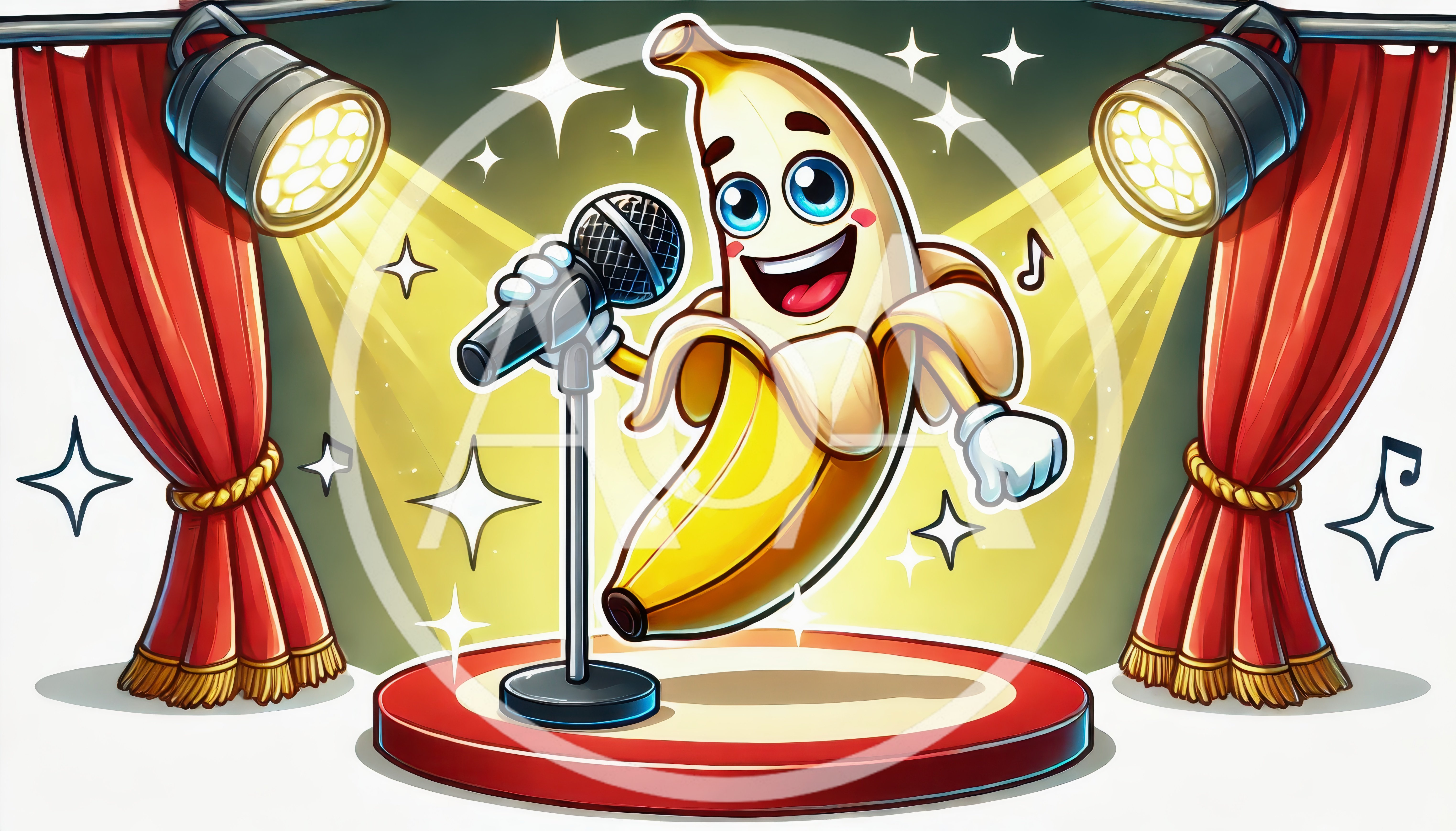 Cartoon Banana Character Singing on Stage