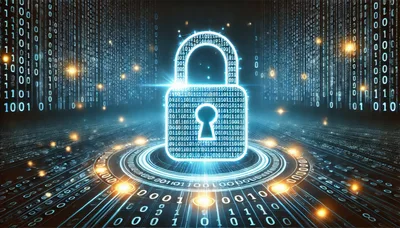 Digital Security Padlock With Binary Code Background