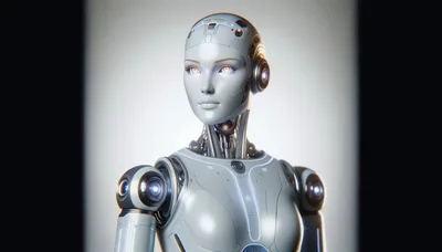 Futuristic Humanoid Robot Portrait With Glowing Eyes
