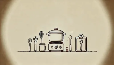 Minimalist Line Art Illustration Of Kitchen Cooking Utensils