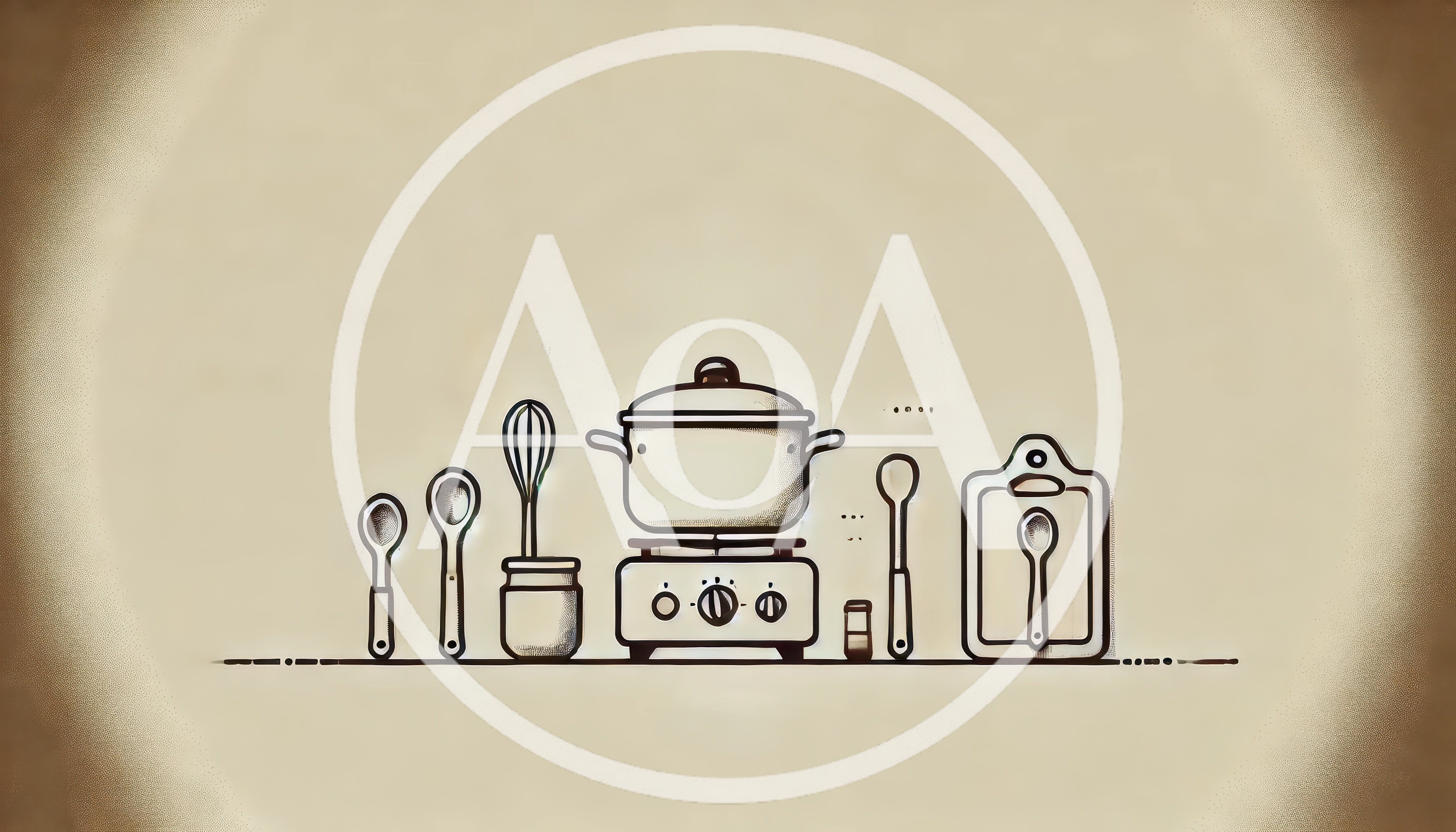 Minimalist Line Art Illustration Of Kitchen Cooking Utensils