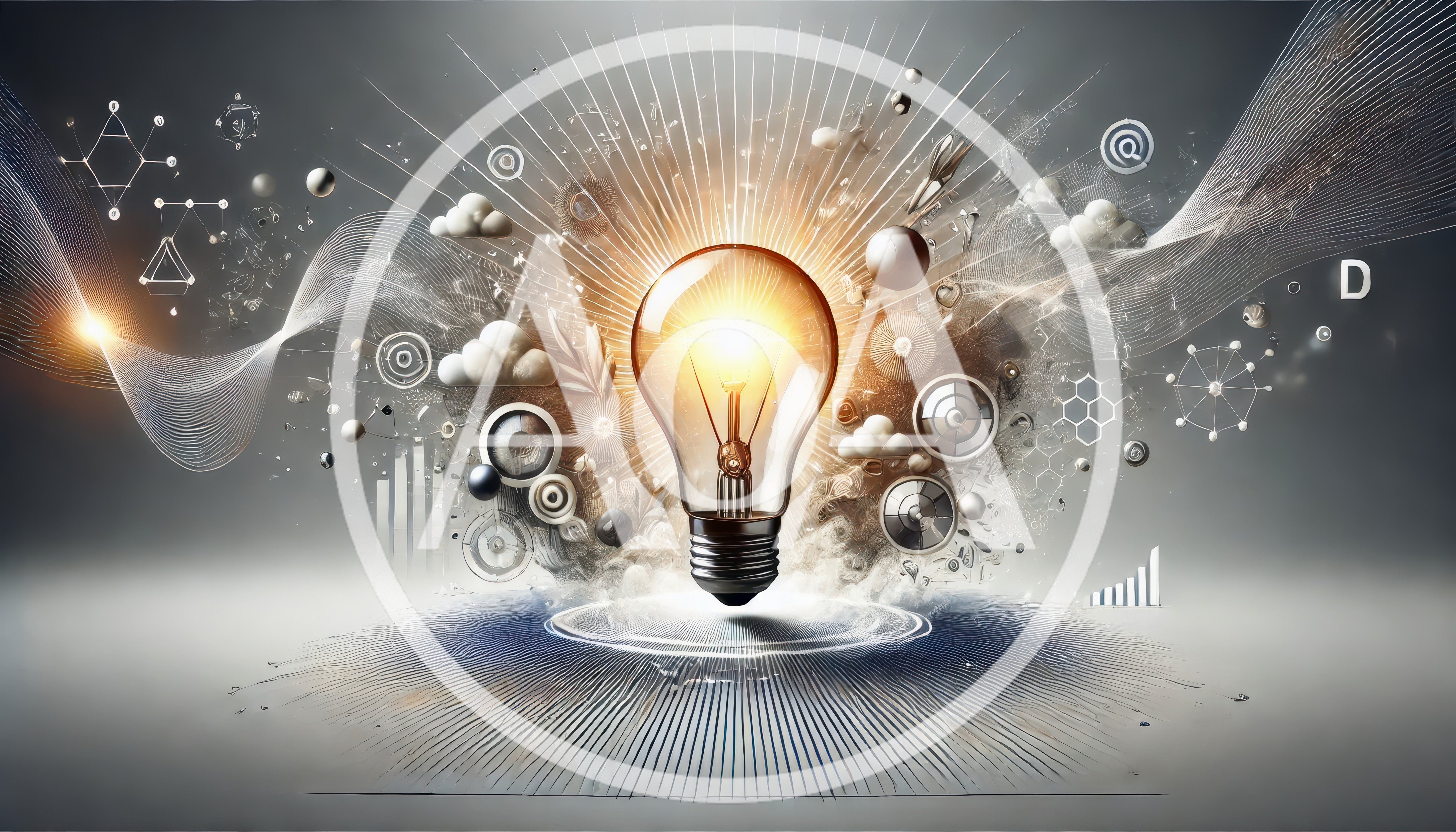 Glowing Light Bulb With Abstract Digital Innovation Elements