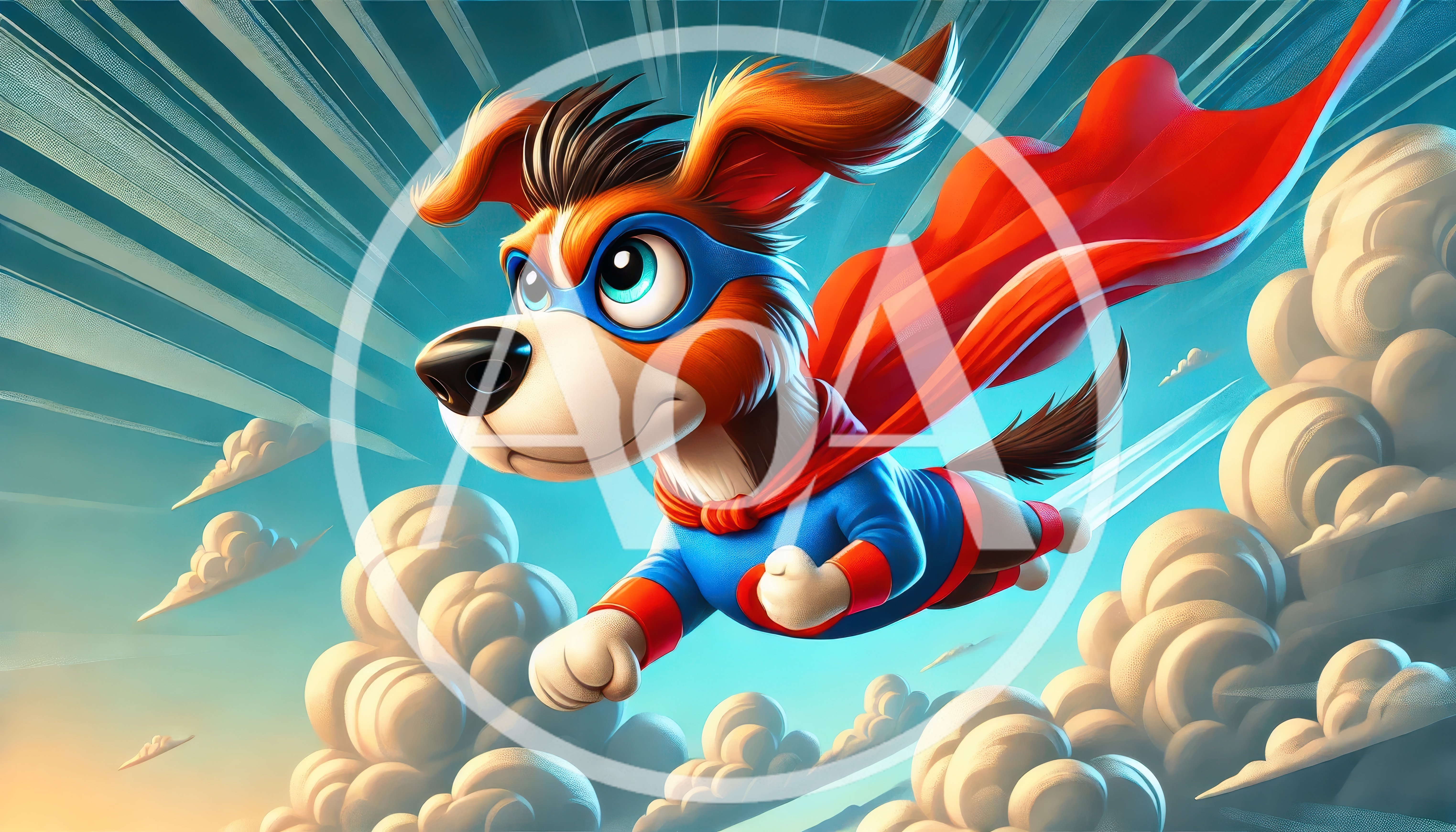 Cartoon Superhero Dog Flying Through The Sky