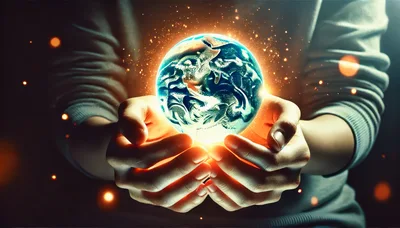 Human Hands Holding A Glowing Earth Globe
