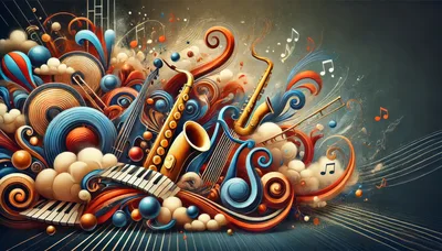 Abstract Musical Composition With Instruments And Swirling Elements