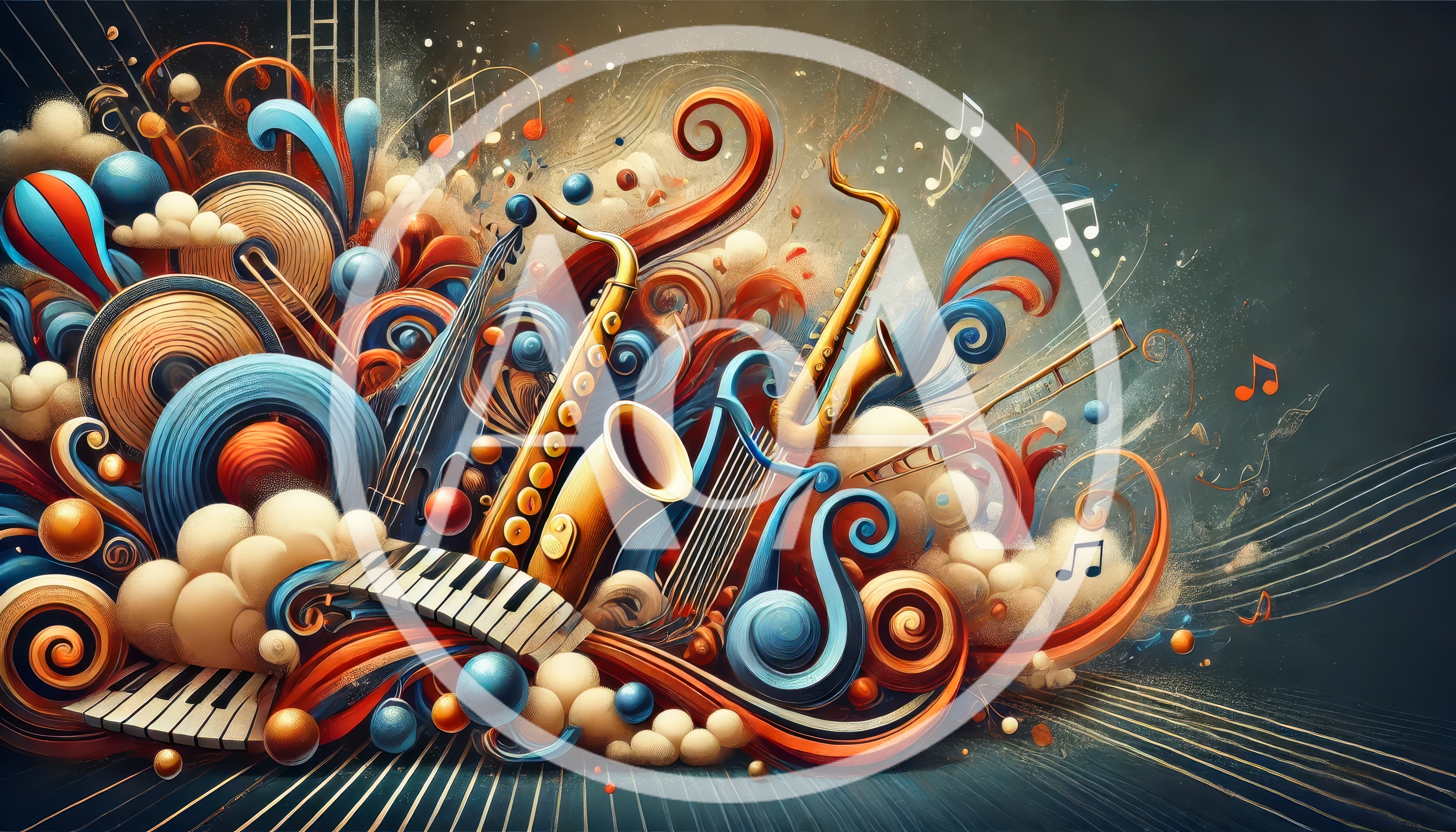 Abstract Musical Composition With Instruments And Swirling Elements