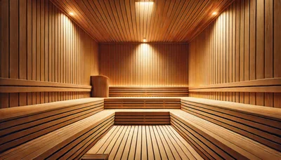 Empty Wooden Sauna Interior With Tiered Benches