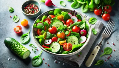 Fresh Vegetable Salad Bowl With Cucumber And Tomatoes