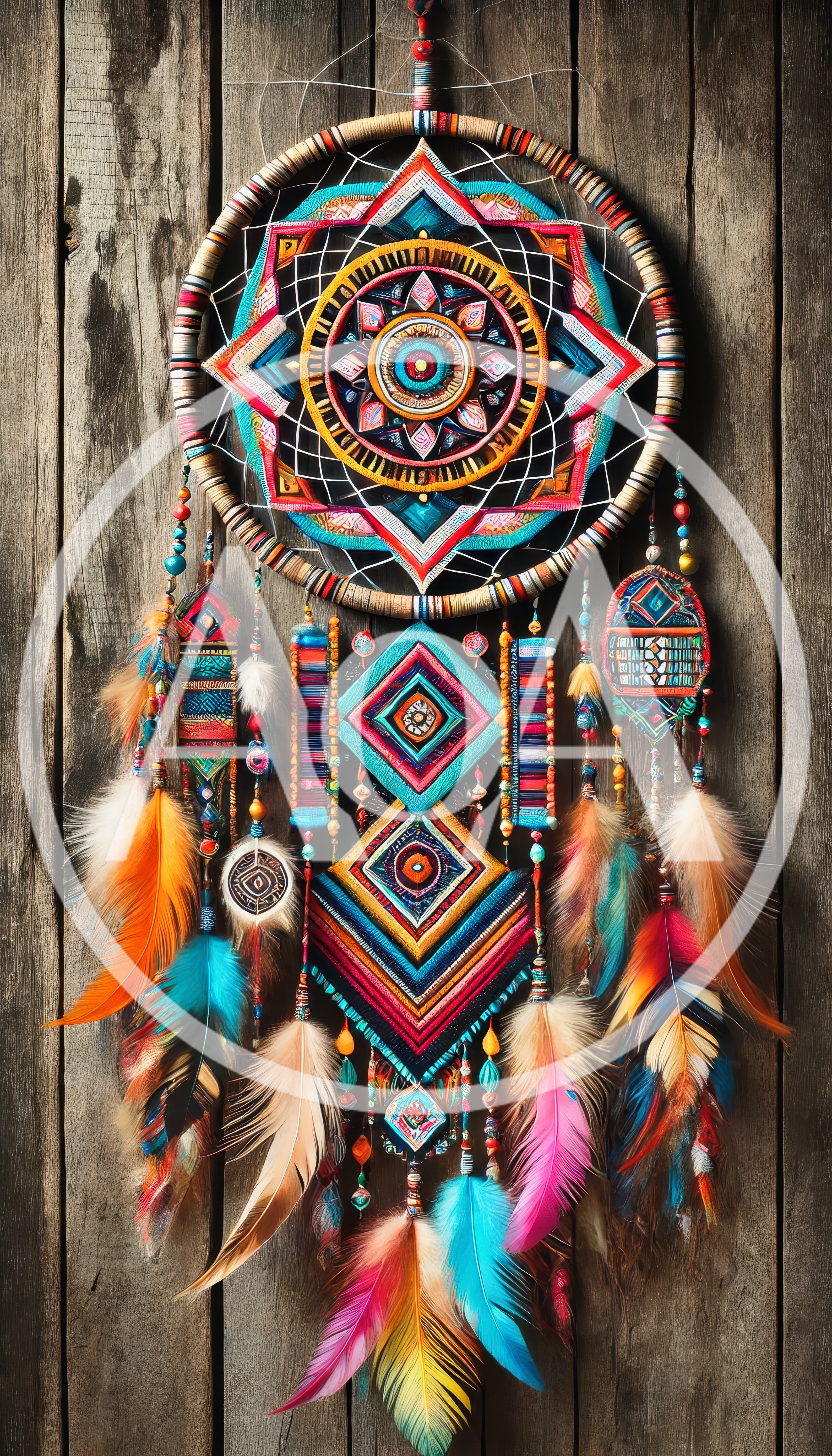 Handmade Dreamcatcher With Colorful Feathers And Geometric Patterns