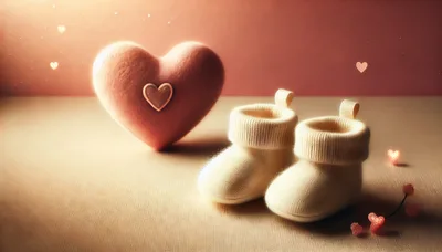 Pair of Knitted Baby Booties with Heart Decoration
