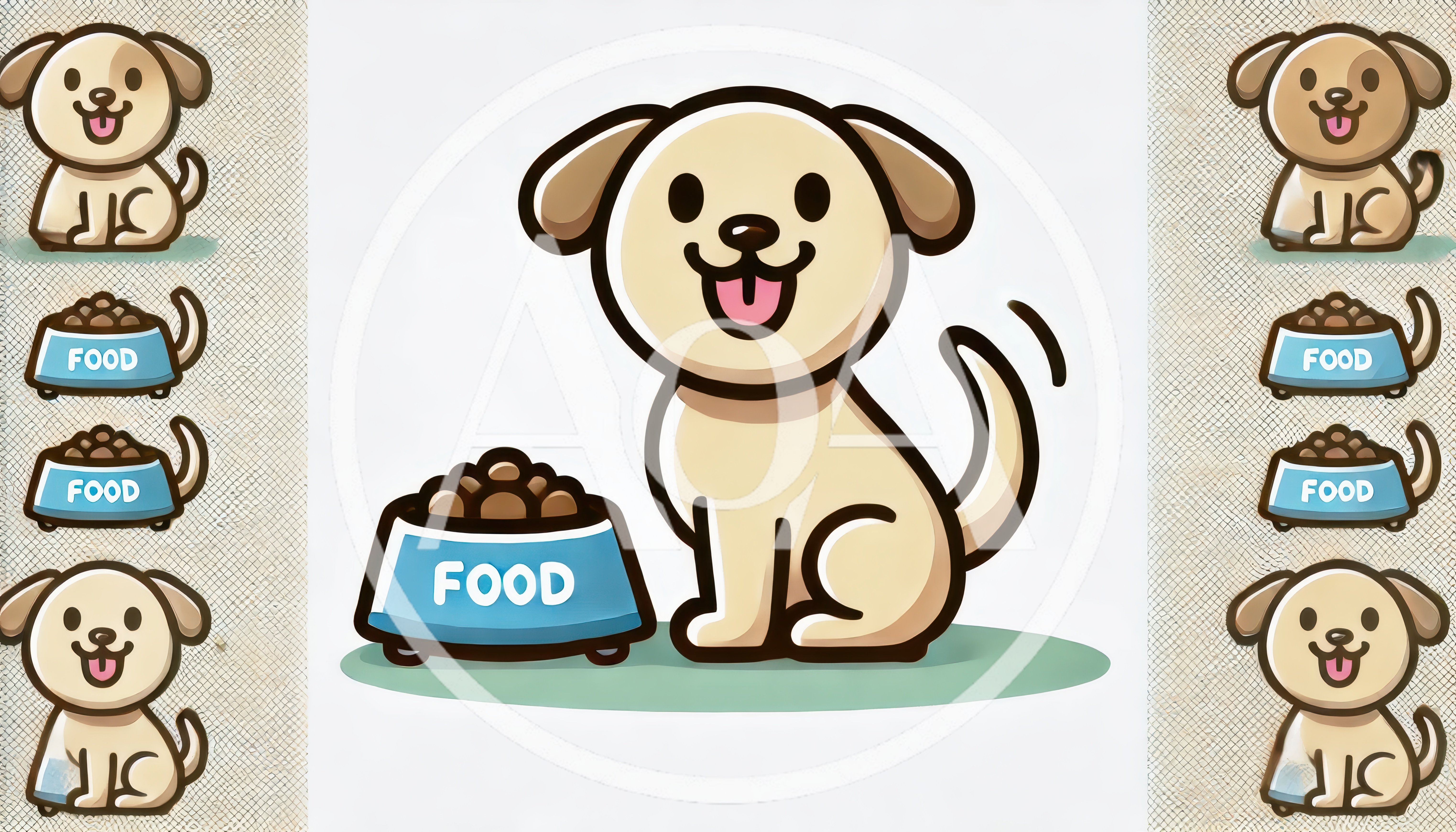 Cute Cartoon Puppy Sitting Next To A Food Bowl