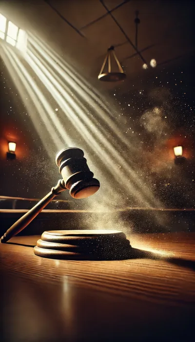 Wooden Gavel Striking Sound Block In Courtroom