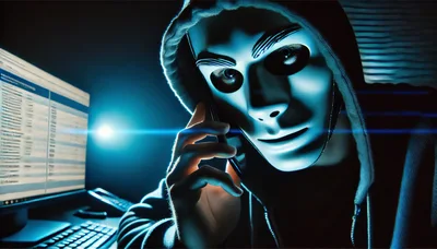 Hacker Wearing Anonymous Mask Talking On Smartphone