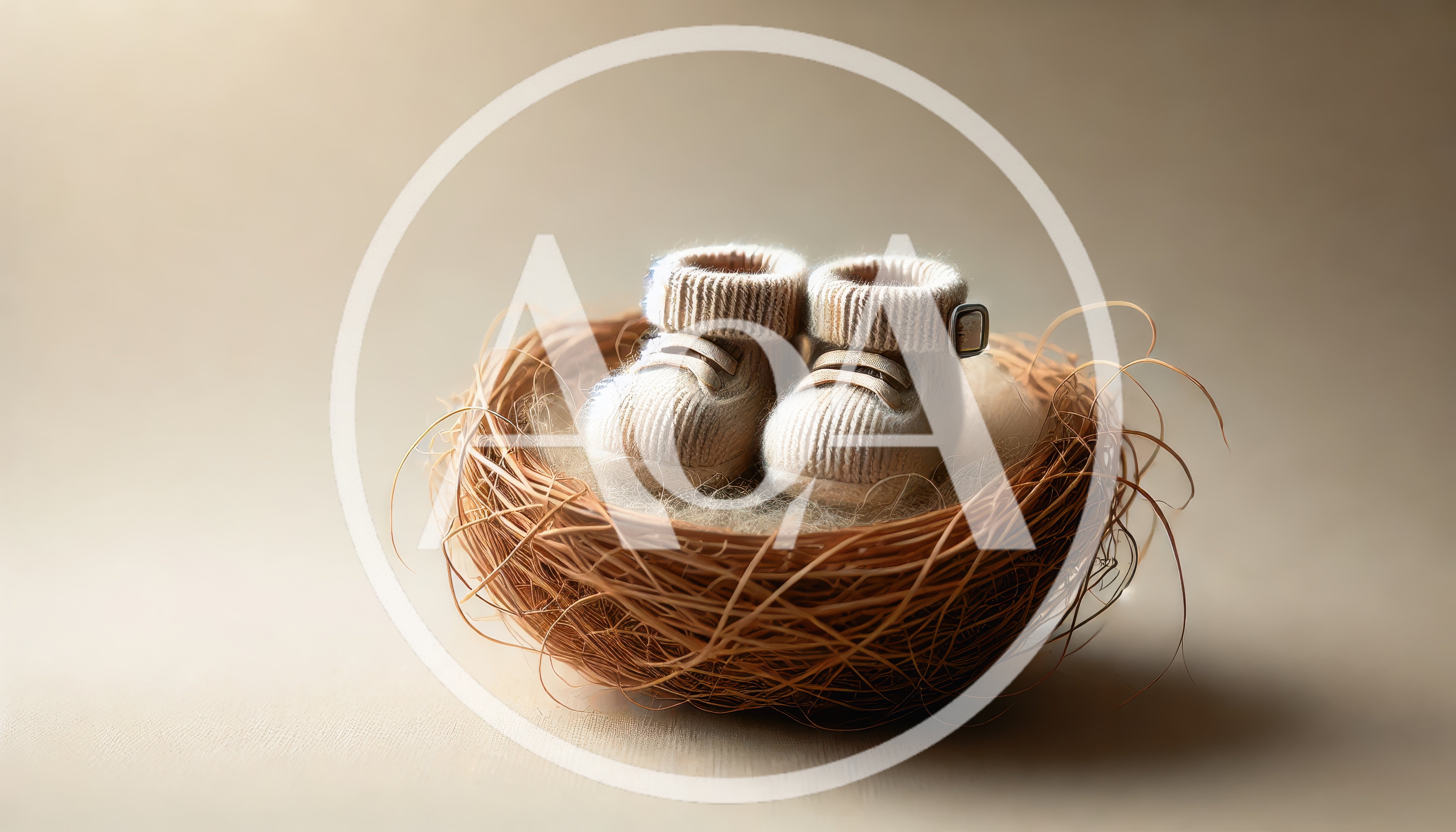 Pair Of Knitted Baby Booties In A Bird Nest