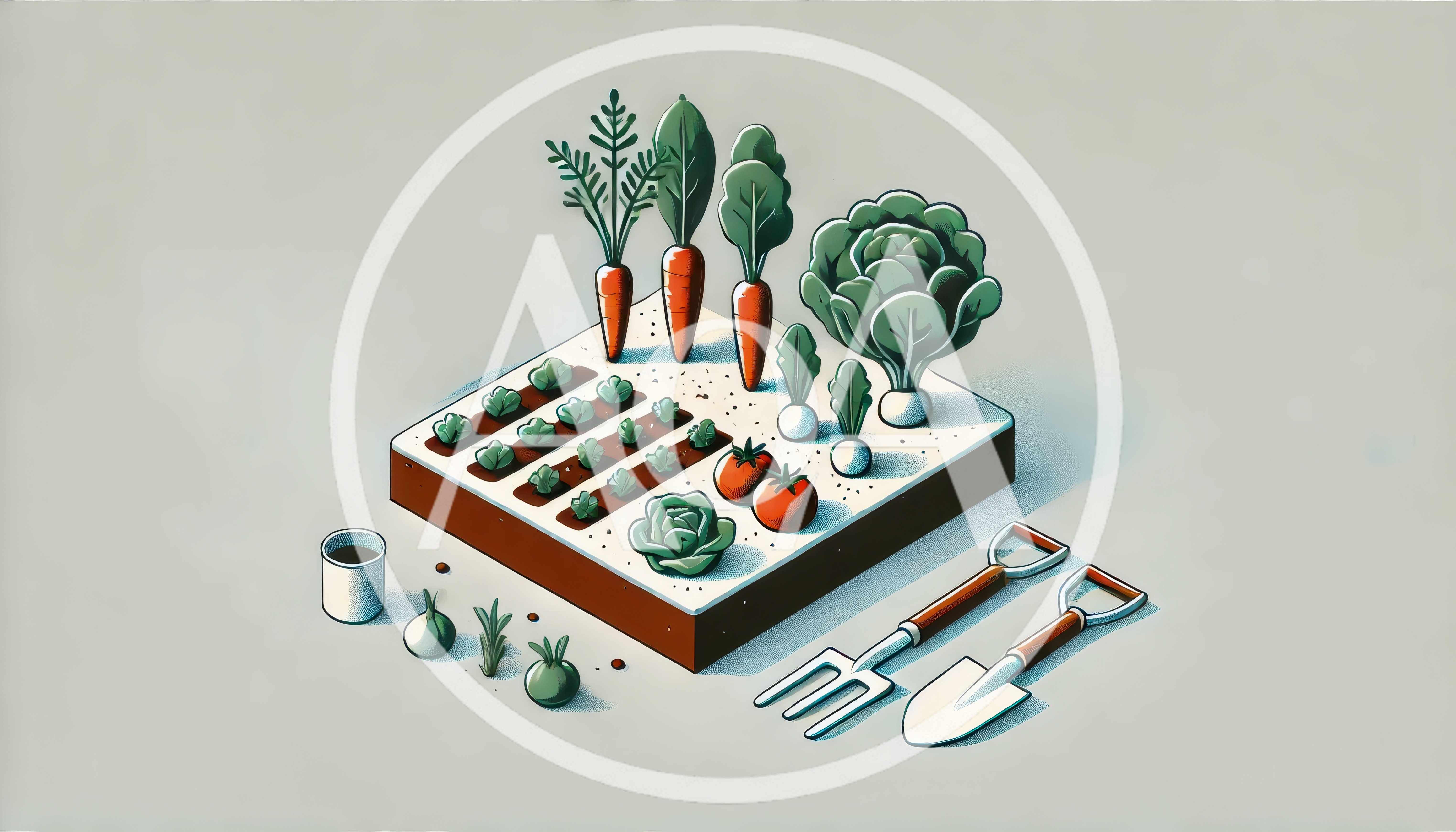 Isometric Vegetable Garden Plot With Gardening Tools