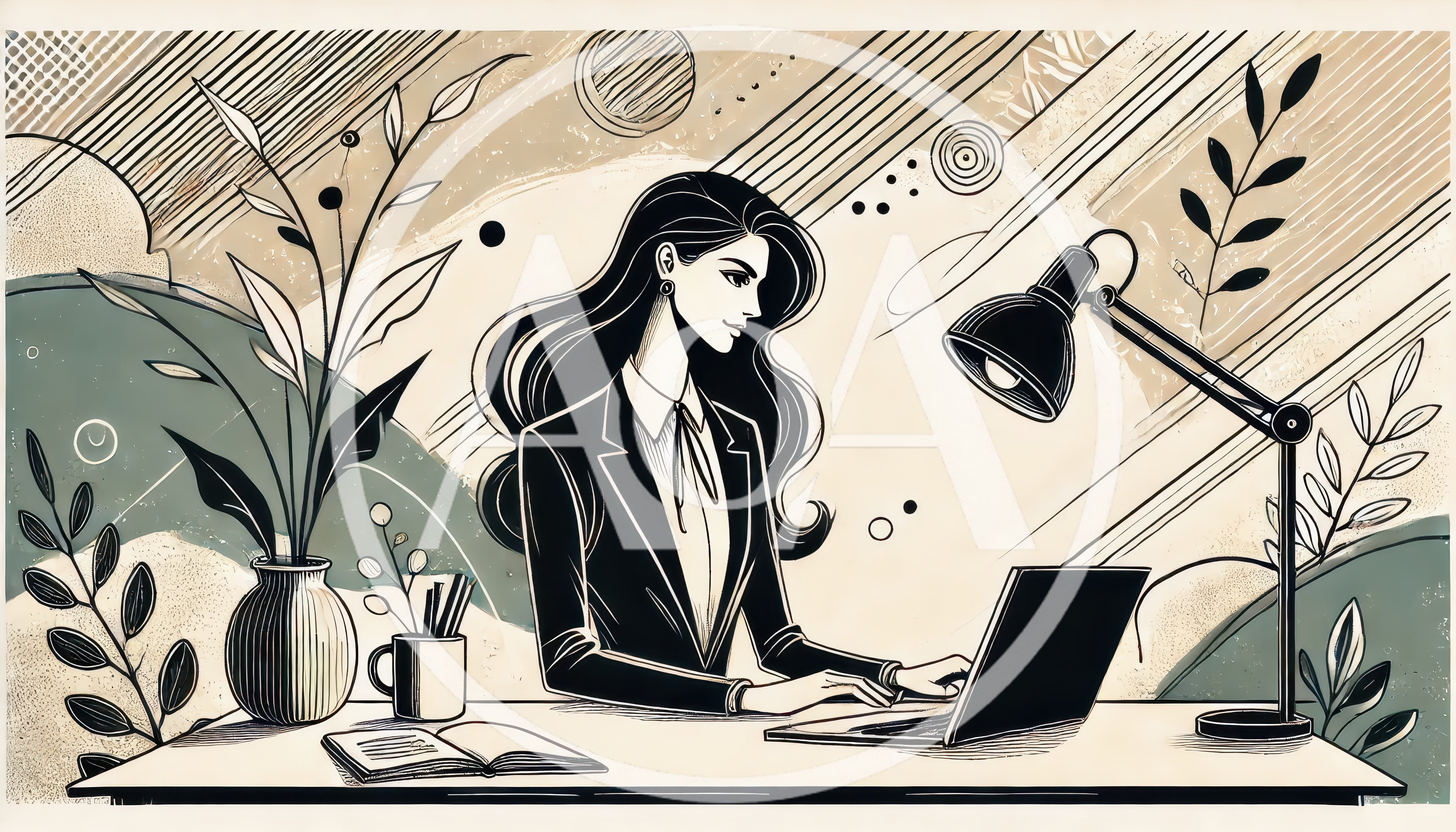 Professional Woman Working on Laptop at Desk