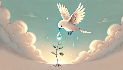 White Dove Dropping Water Onto A Small Sprout