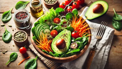 Fresh Vegetable Salad Bowl with Avocado and Seeds