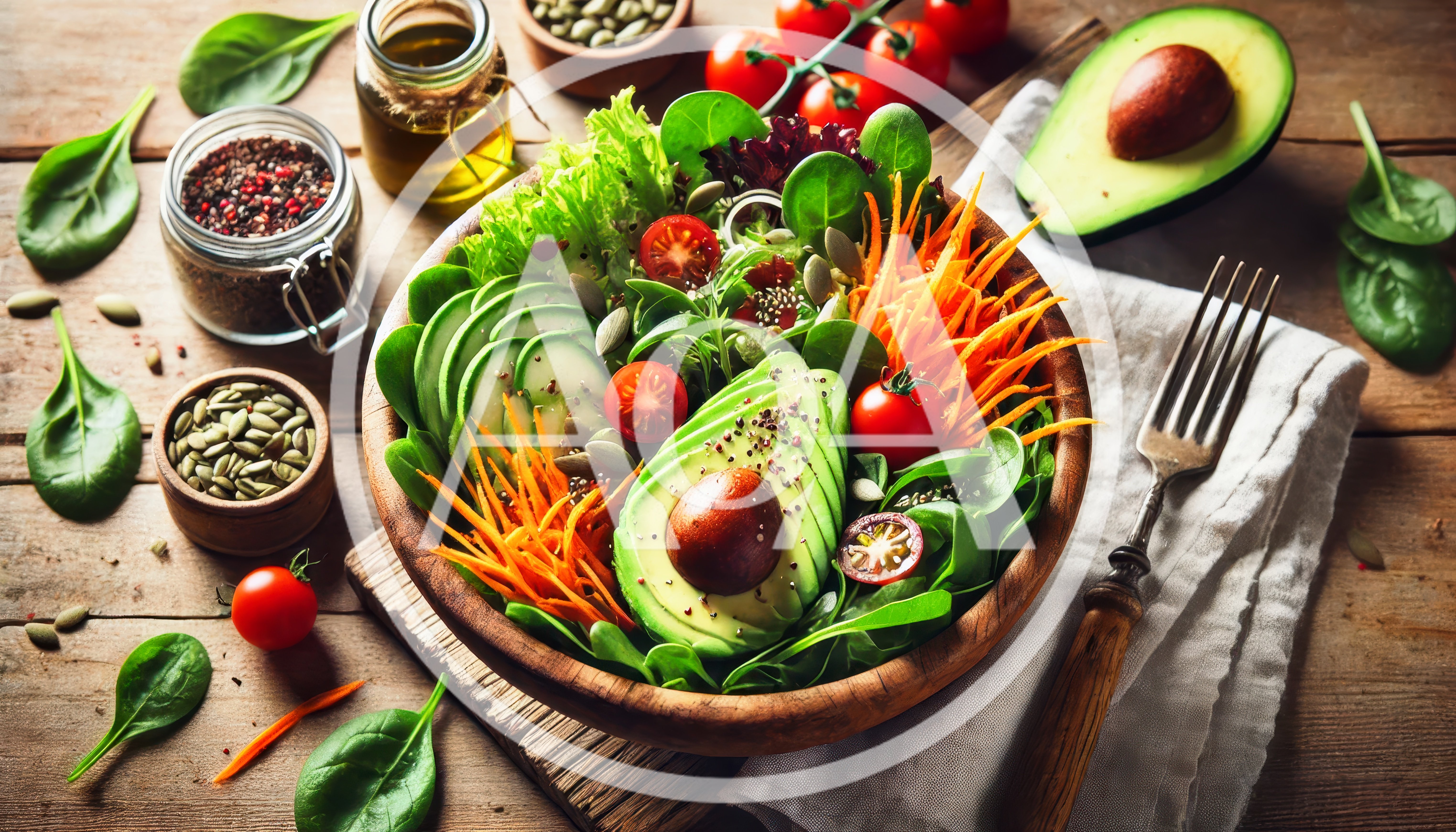Fresh Vegetable Salad Bowl with Avocado and Seeds