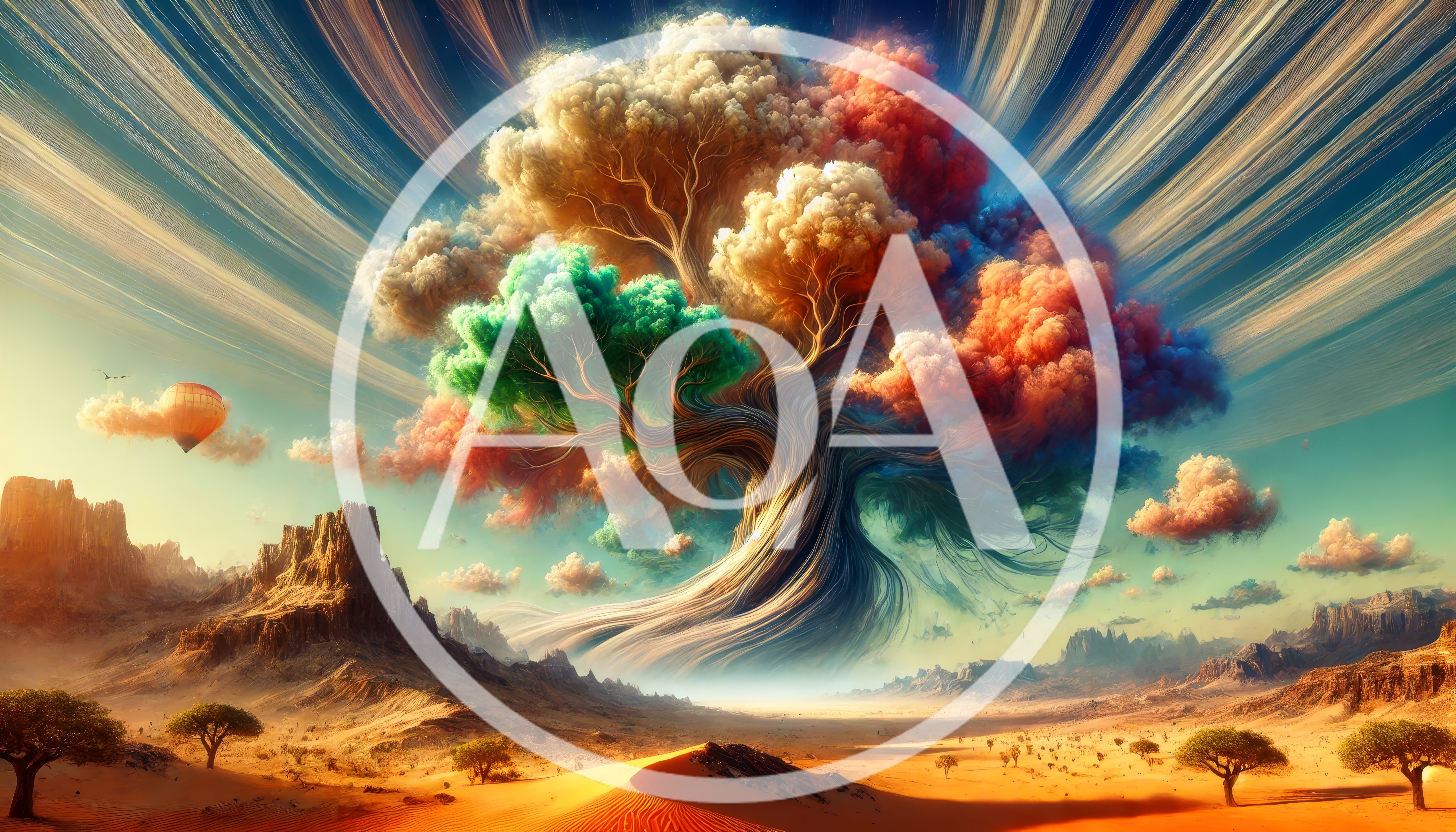 Surreal Fantasy Landscape With Giant Colorful Tree