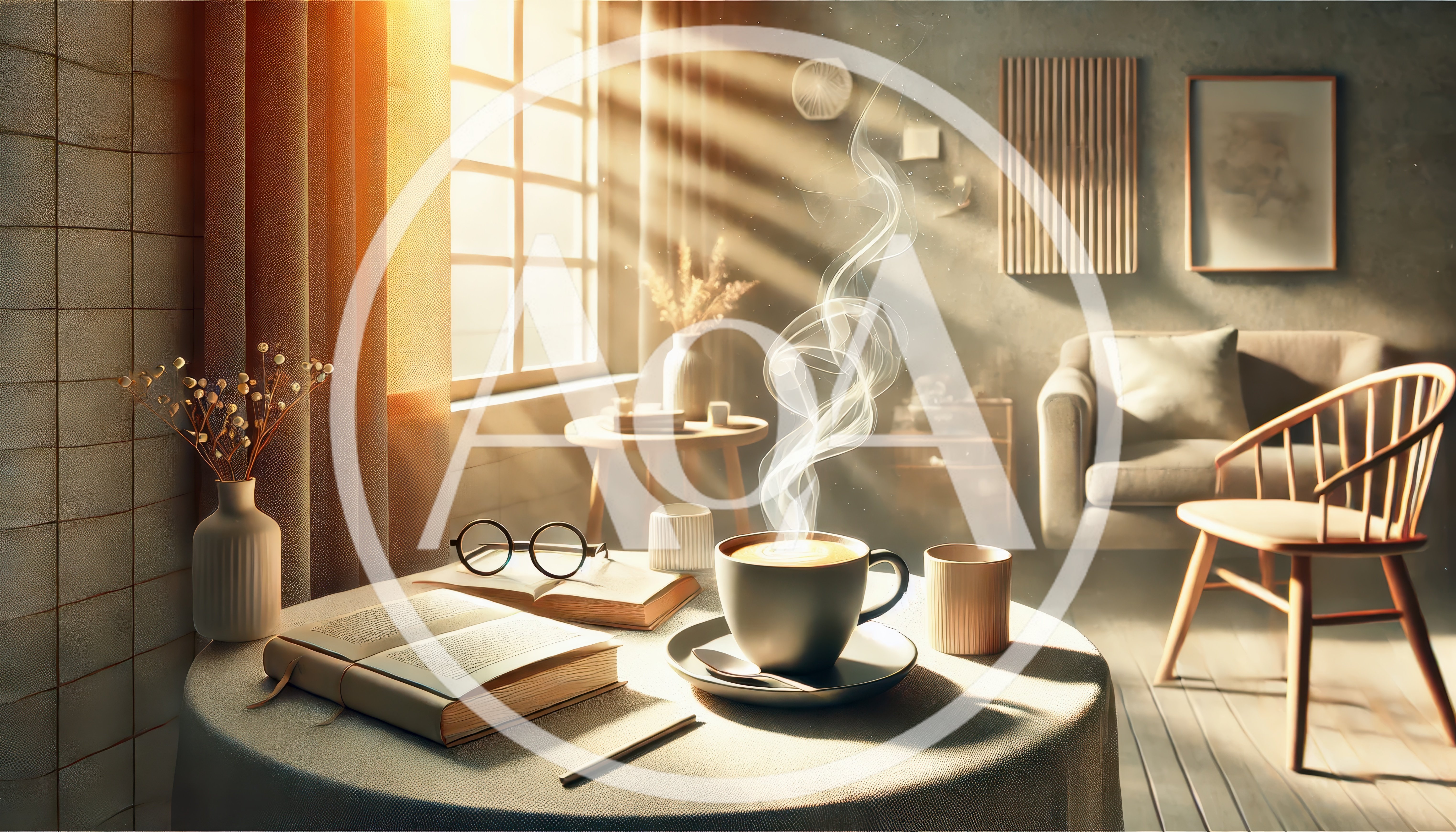 Cozy Morning Coffee Scene With Book And Glasses