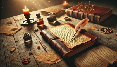 Vintage Leather Journal With Quill And Inkwell