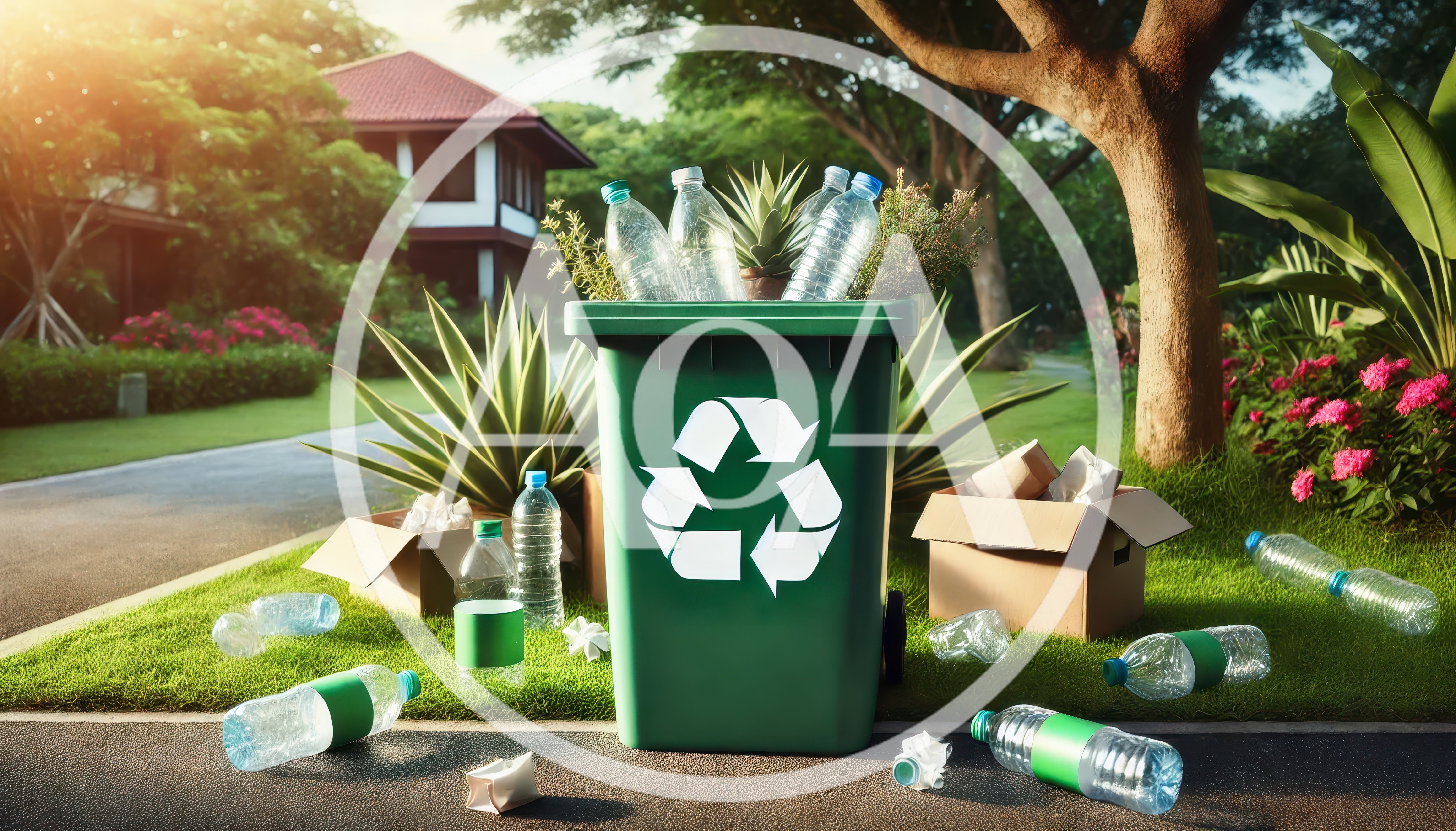 Green Recycling Bin With Plastic Bottles And Cardboard Boxes