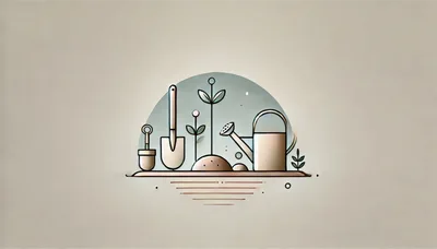 Minimalist Gardening Tools Illustration With Potted Plant