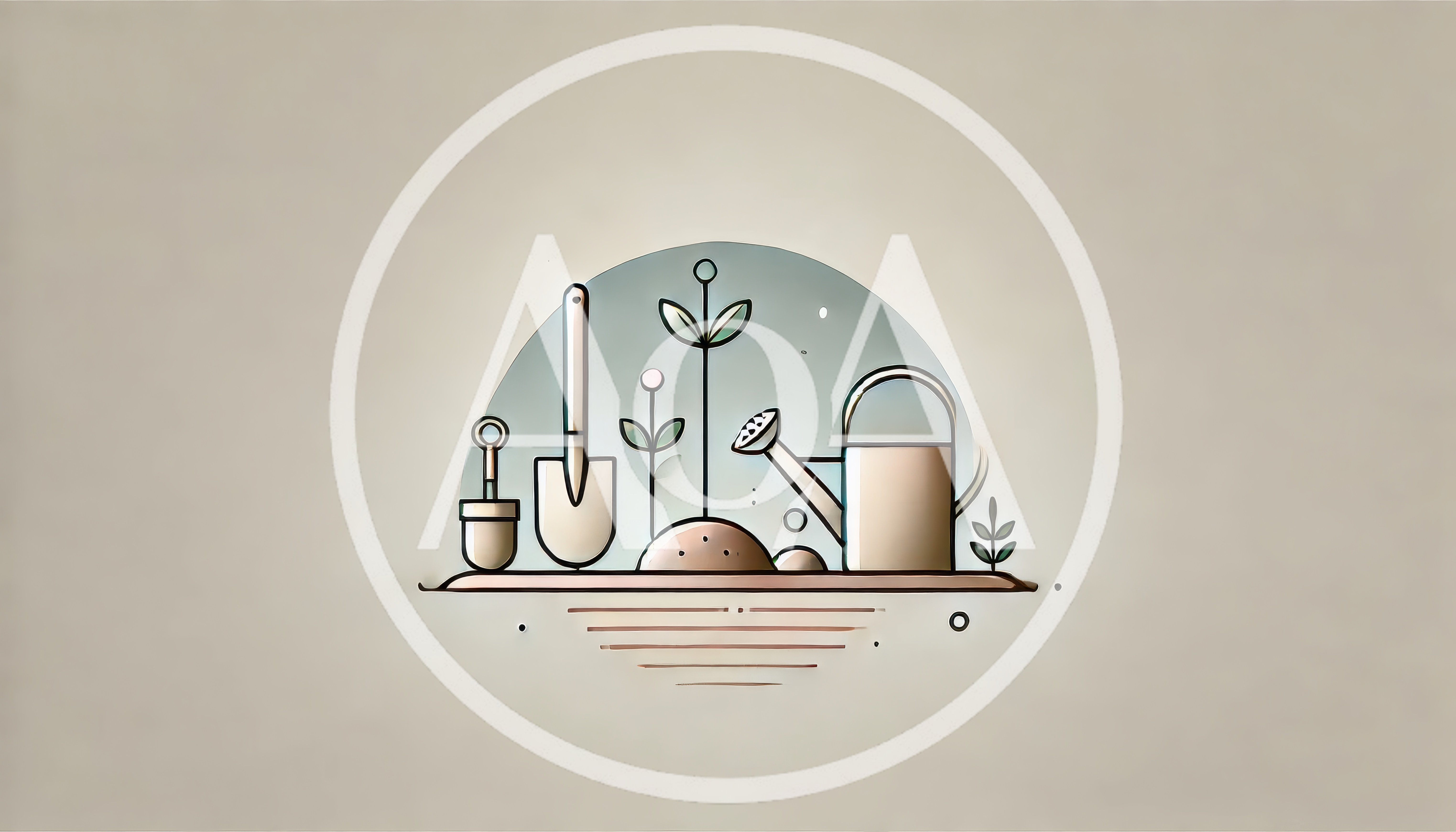 Minimalist Gardening Tools Illustration With Potted Plant