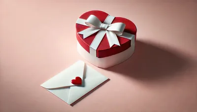 Heart Shaped Gift Box and Envelope on Pink Background