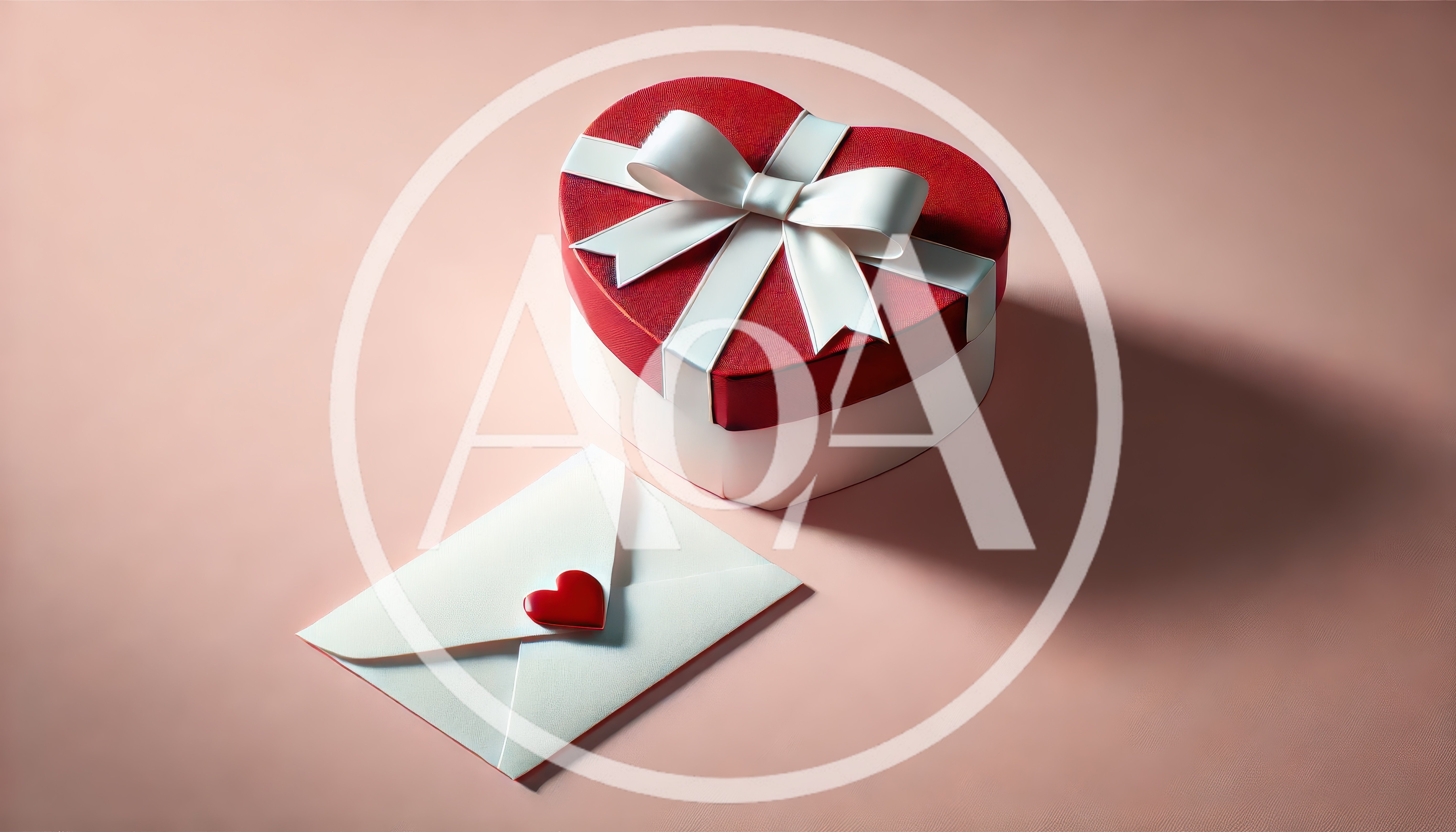 Heart Shaped Gift Box and Envelope on Pink Background
