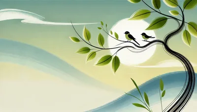 Two Birds Perched On A Tree Branch Under Moon