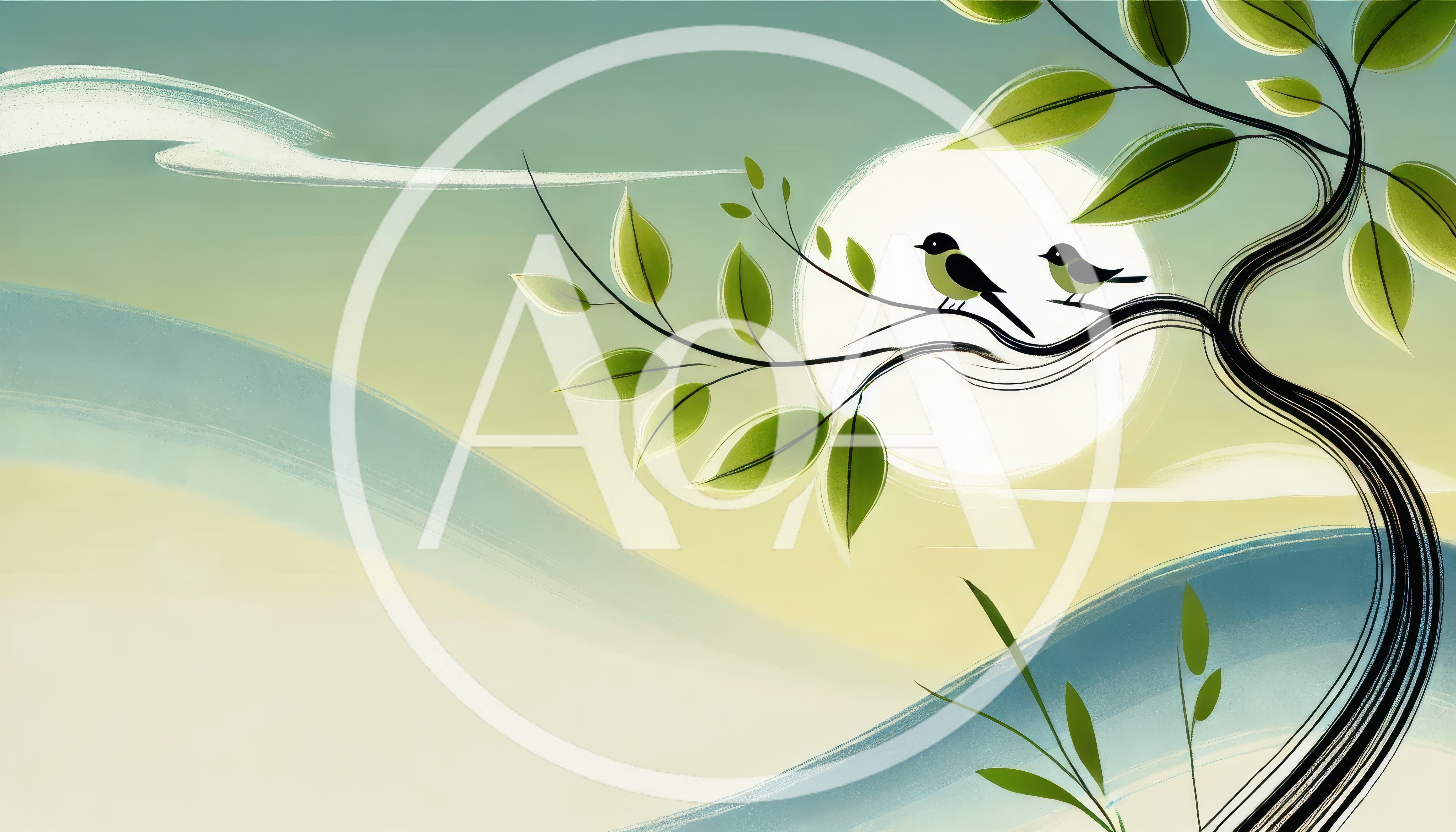 Two Birds Perched On A Tree Branch Under Moon