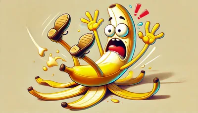 Cartoon Banana Character Slipping On A Peel