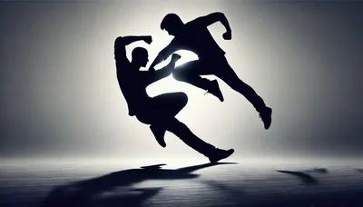 Silhouetted Men Engaged In Dynamic Martial Arts Combat