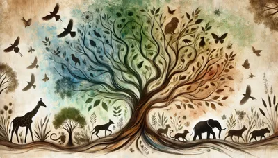 Artistic Tree Of Life With Silhouette Animals