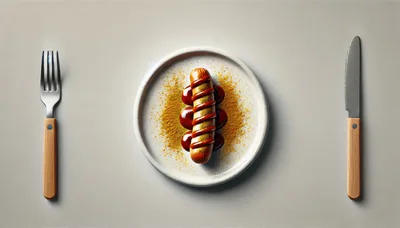 Currywurst Sausage Served on a Plate with Cutlery