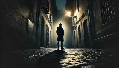 Silhouette Of A Man Standing In A Dark Alley