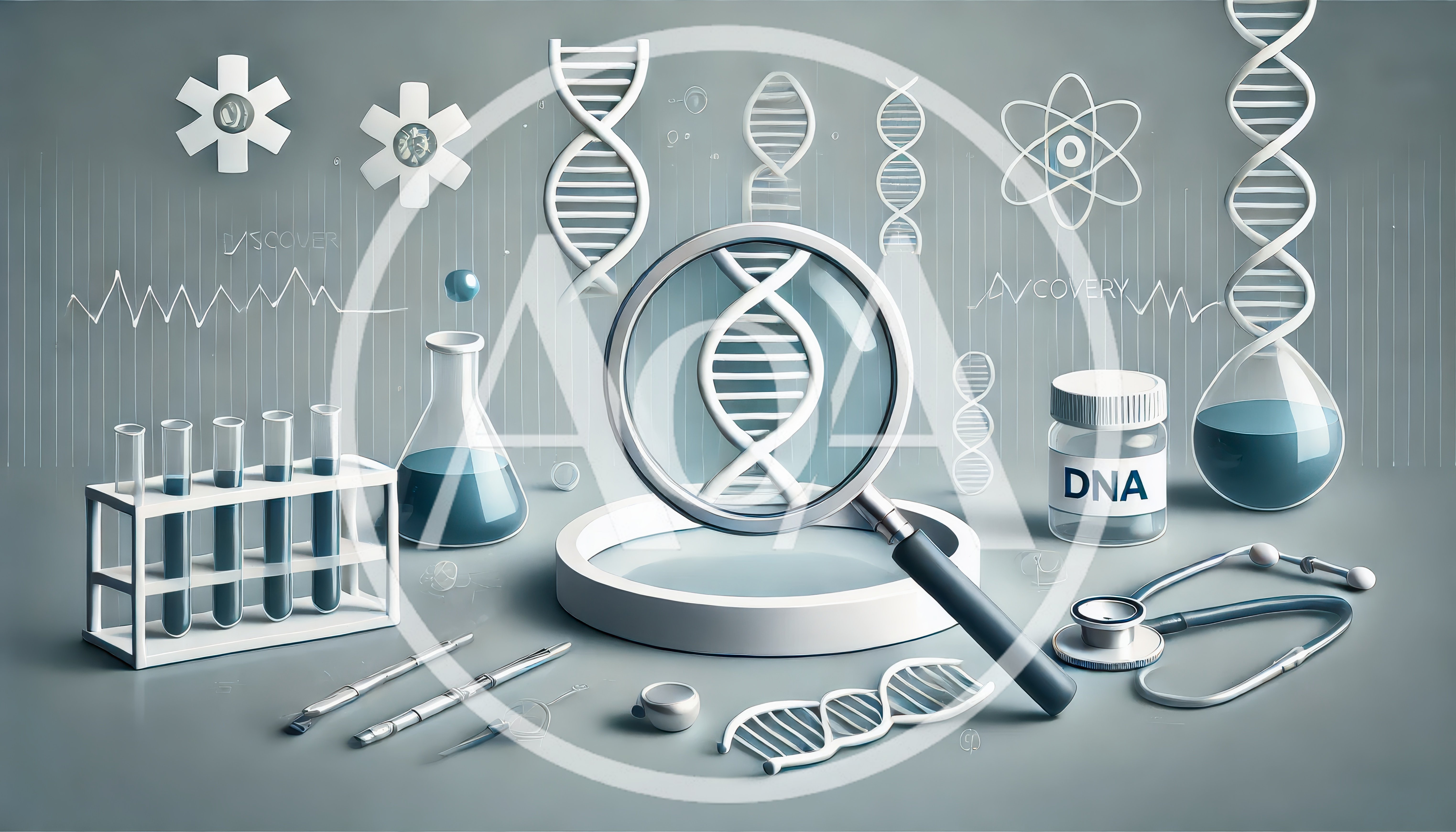 Scientific DNA Research Laboratory Equipment and Magnifying Glass