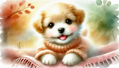 Cute Puppy Wearing A Sweater In Watercolor Style