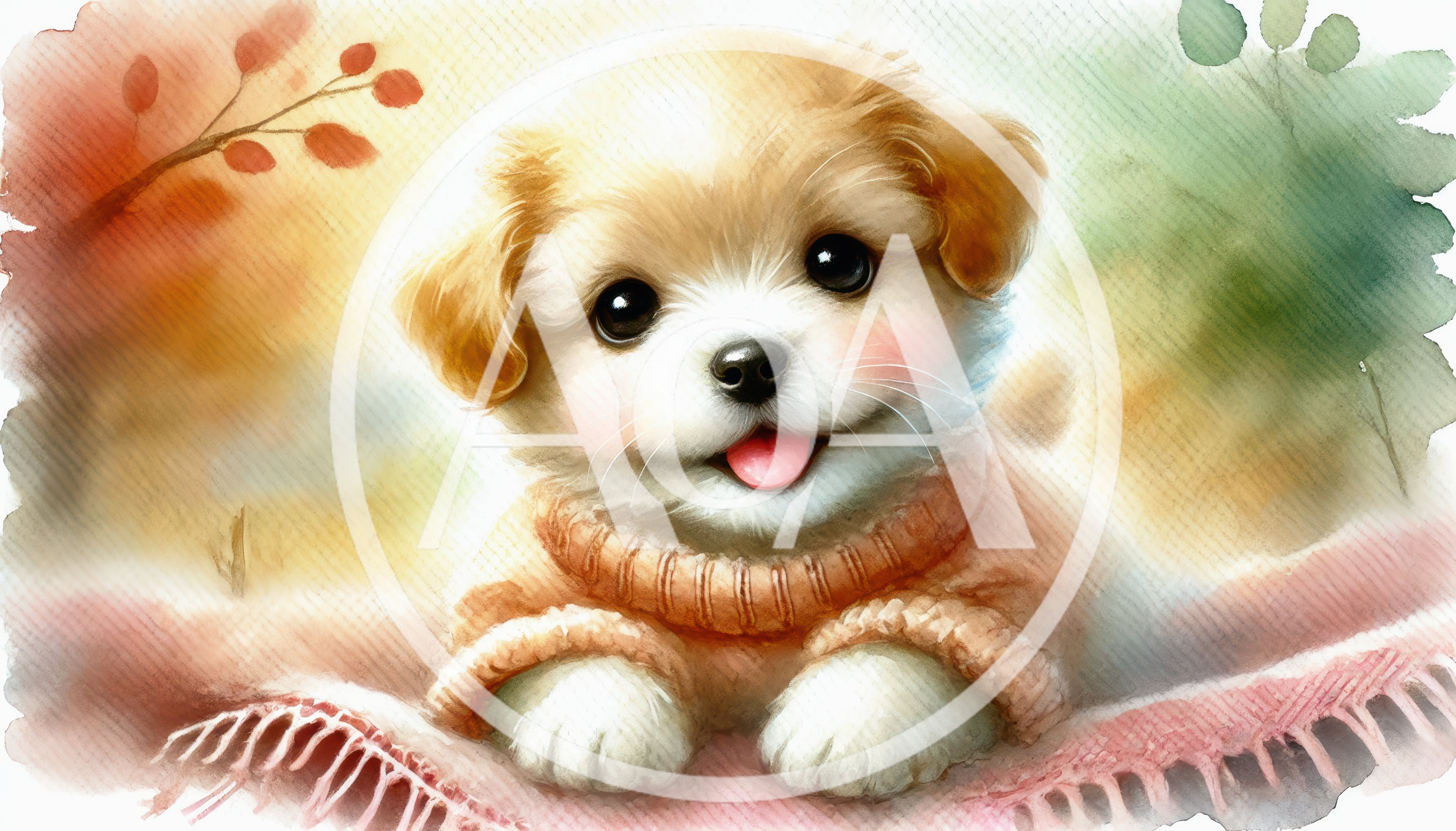 Cute Puppy Wearing A Sweater In Watercolor Style