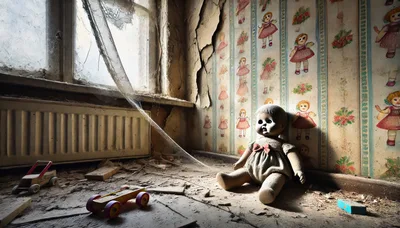 Creepy Vintage Doll In Abandoned Nursery Room