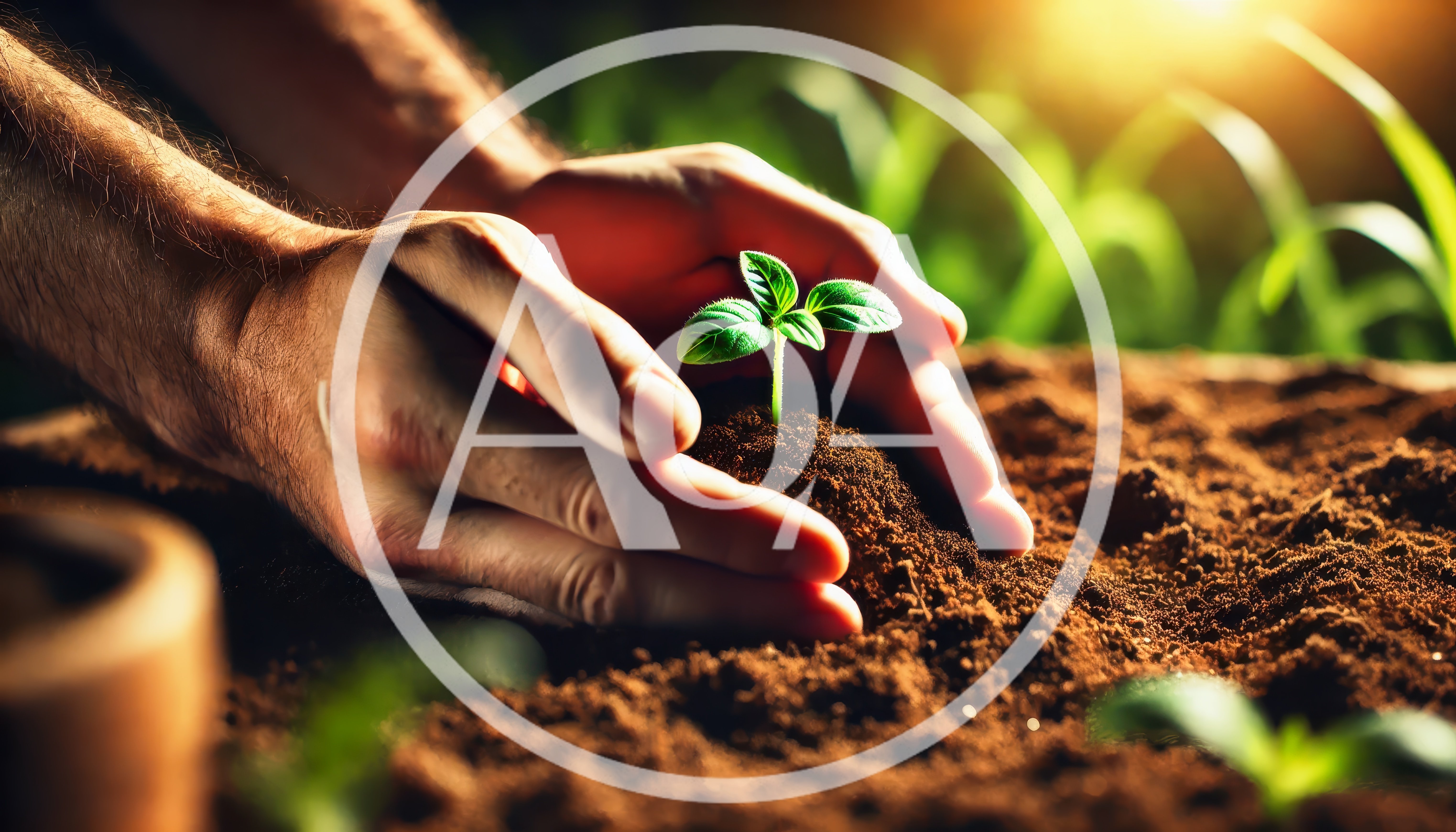 Hands Gently Protecting A Small Green Seedling In Soil