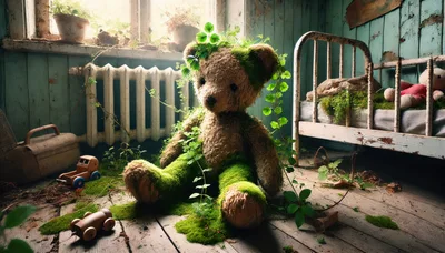 Moss Covered Teddy Bear In Abandoned Nursery