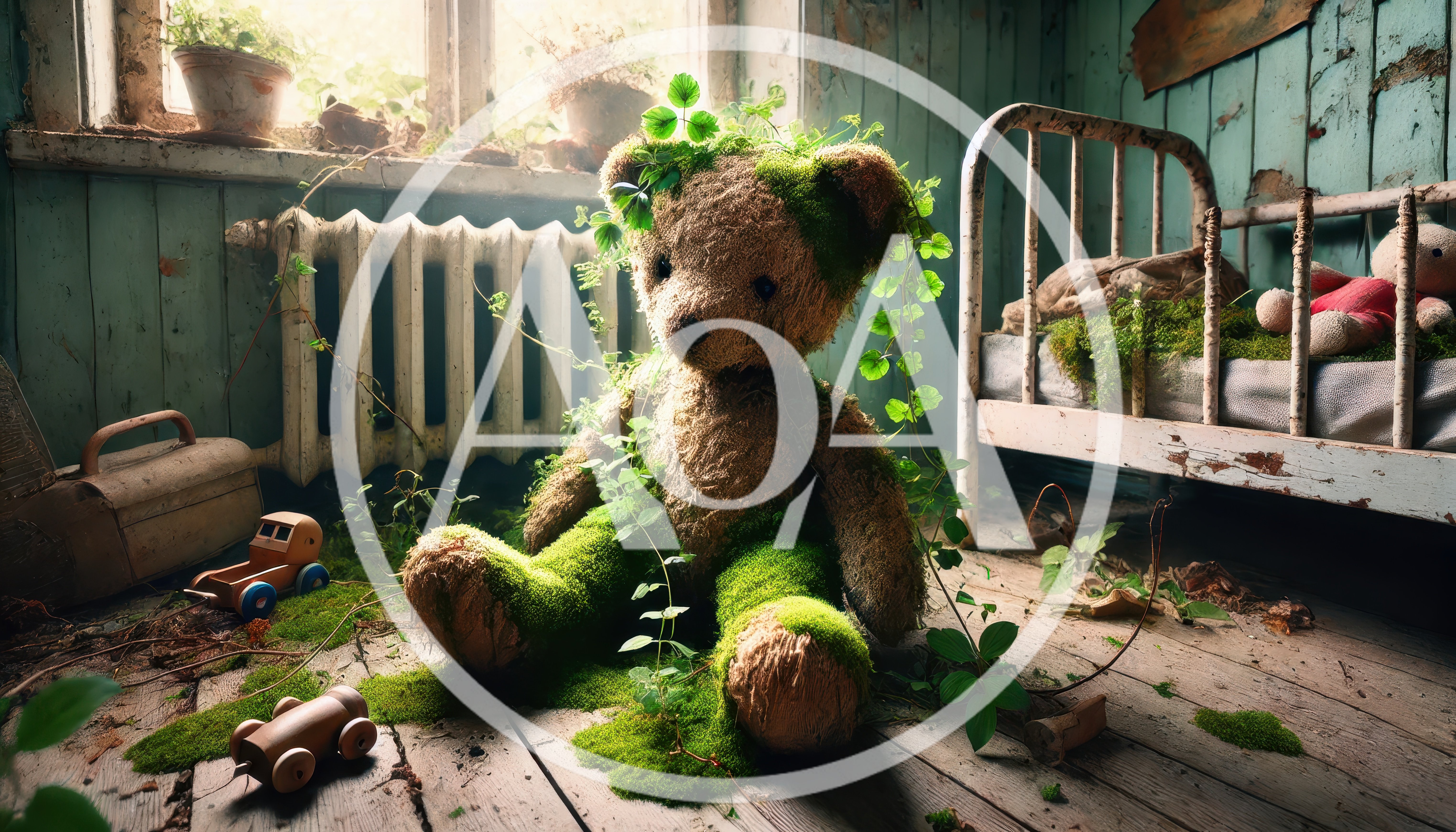 Moss Covered Teddy Bear In Abandoned Nursery
