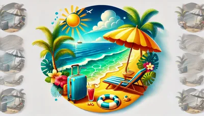Tropical Beach Vacation Illustration With Suitcase And Deckchair
